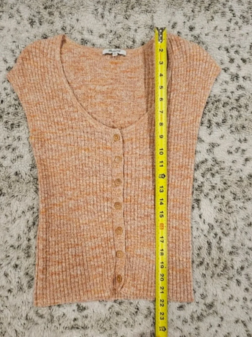 Madewell SZ S Button-Front Sleeveless Sweater Tee V-Neck Fitted Preppy Tan Knit - Picture 8 of 10
